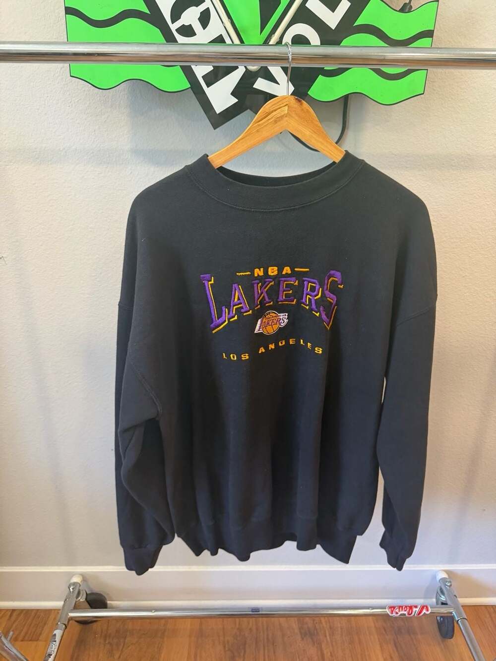 Vintage 90s Lee Sport LA Lakers NBA Embroidered Black Crewneck Sweatshirt